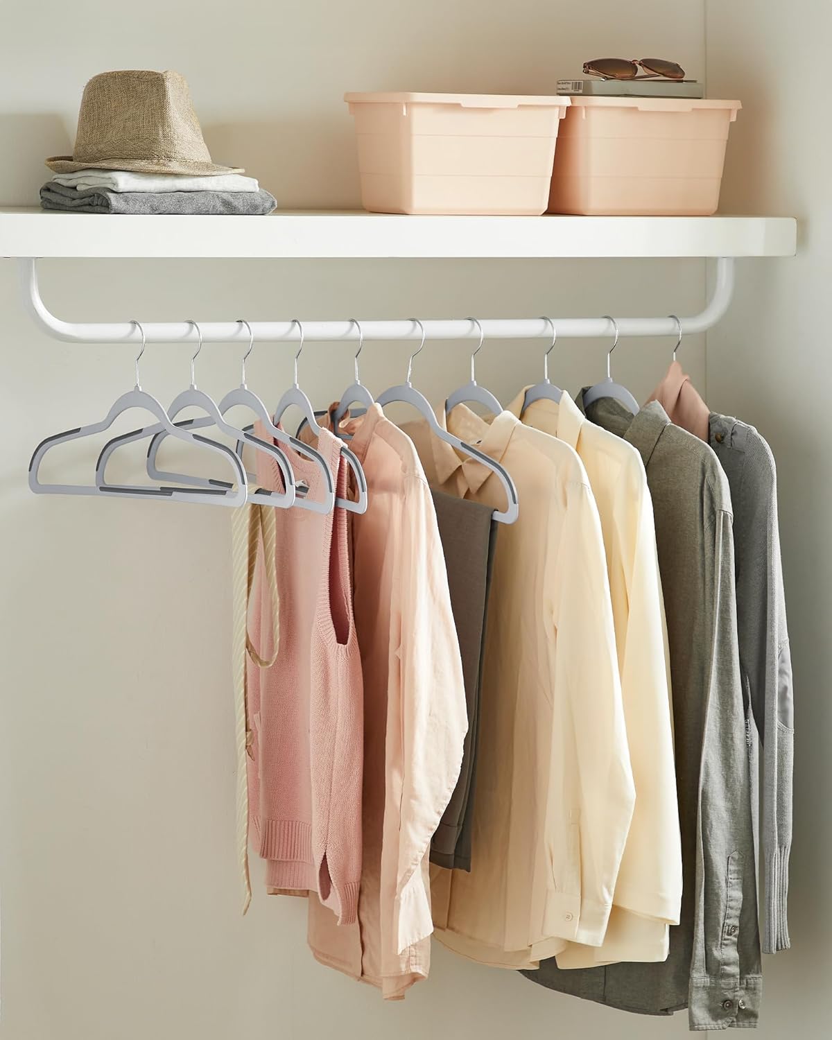 SONGMICS Clothes Hangers - Space-Saving Plastic Coat Hangers, Pack of 50 | Light Gray & Dark Gray
