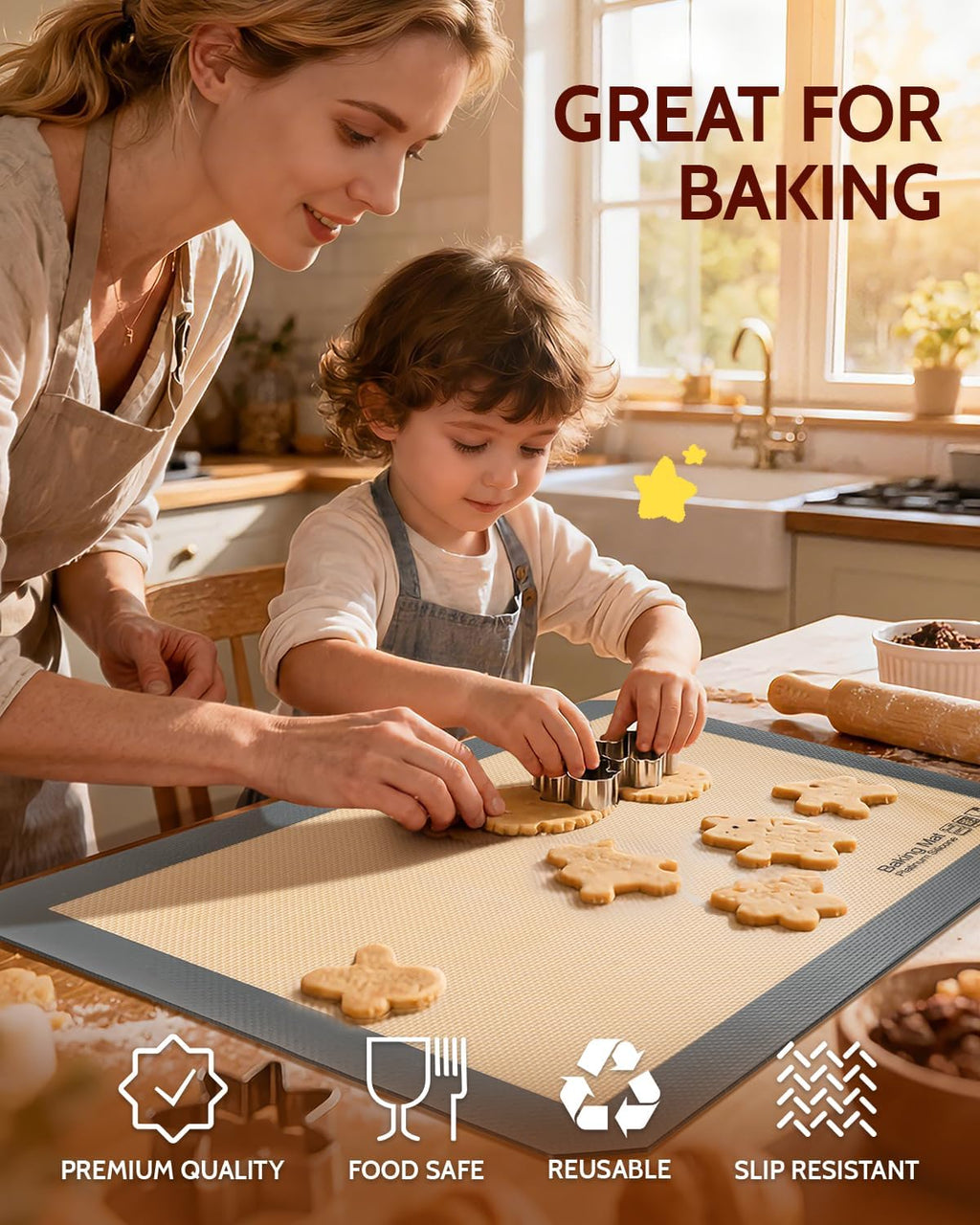 Sopito Silicone Baking Mat - Non-Stick, Food Safe, Reusable 5-Piece Set for Half & Quarter Trays | Grey