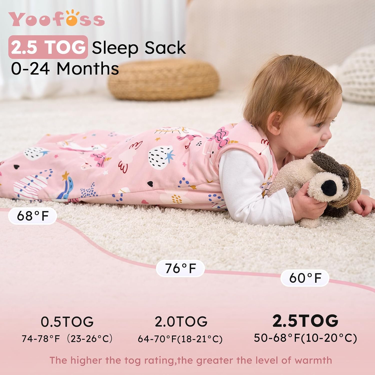 Yoofoss Baby Sleep Sack - 100% Organic Cotton Wearable Blanket for 12-18 Months | TOG 2.5, Warm & Comfy
