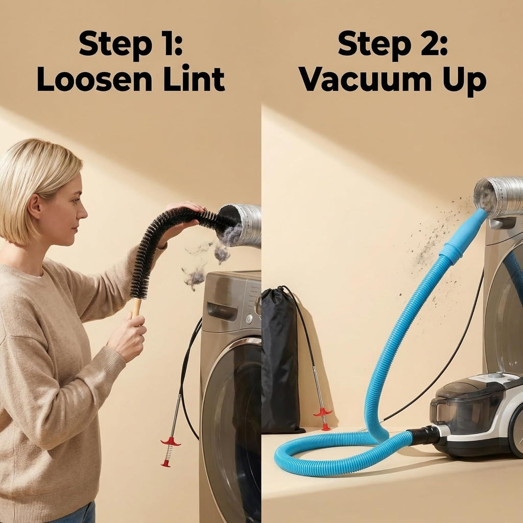 Skiennix Dryer Vent Cleaner Kit - 3Pcs Flexible Lint Brush & Vacuum Attachment with Storage Bag