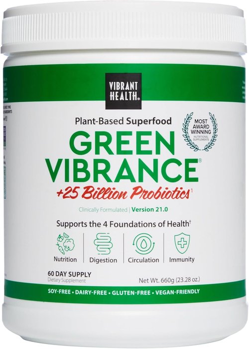 Green Vibrance by Vibrant Health - Vegan Superfood Powder for Energy Boost | 60 Servings