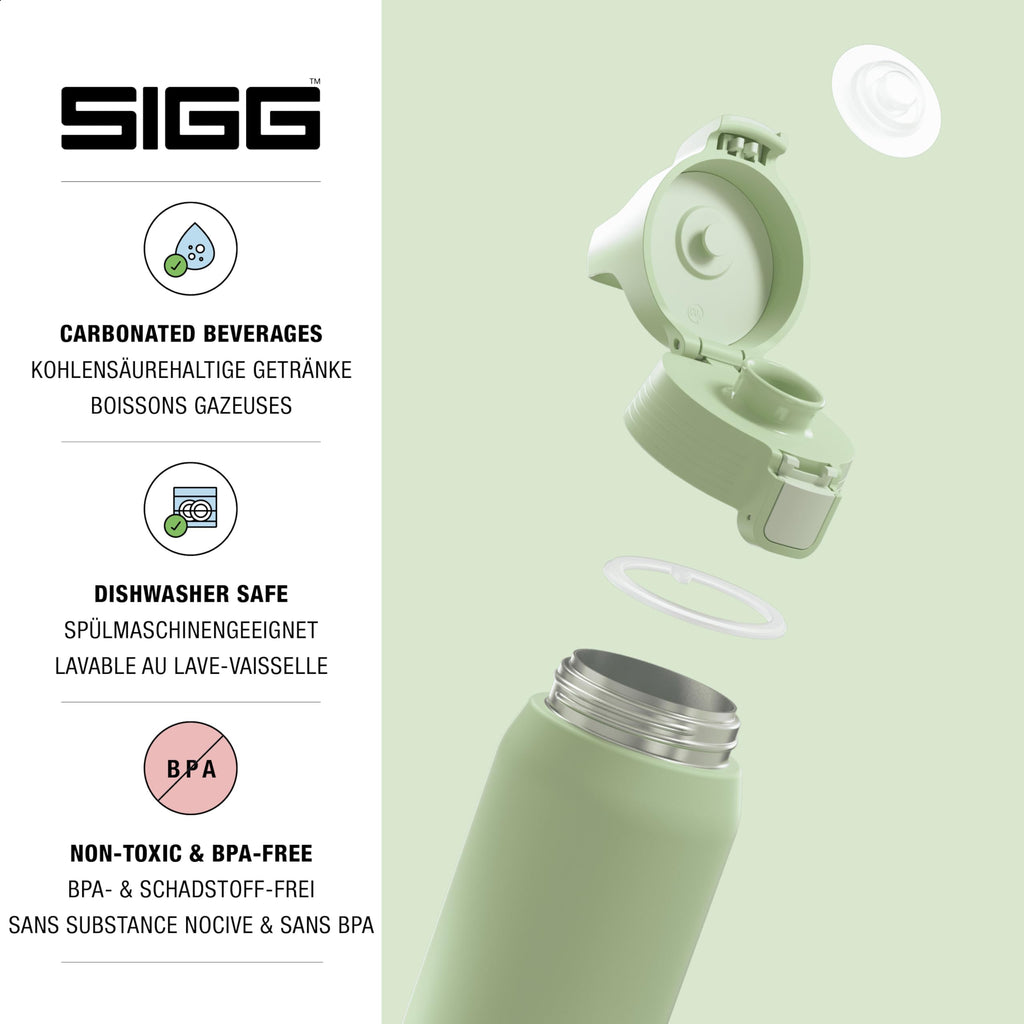 Sigg - Insulated Kids Water Bottle - Shield One Eco Green - Suitable For Carbonated Beverages - Leakproof - Dishwasher Safe - BPA Free - 90% Recycled Stainless Steel - Brushed - Whale - 17Oz