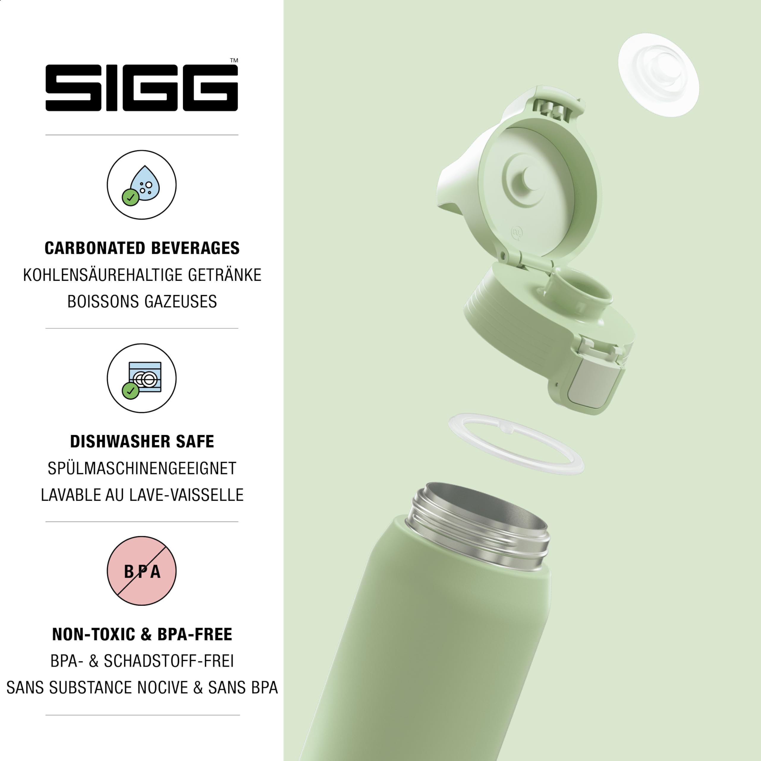 Sigg - Insulated Kids Water Bottle - Shield One Eco Green - Suitable For Carbonated Beverages - Leakproof - Dishwasher Safe - BPA Free - 90% Recycled Stainless Steel - Brushed - Whale - 17Oz