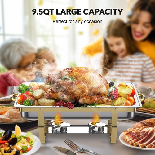 Anycoo 9.5QT Chafing Dishes for Buffet 2 Pack, Warming Trays for Buffet, Stainless Steel Buffet Servers and Warmers for Party Wedding Family Gathering- Golden