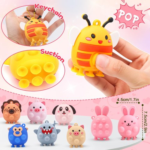 LUBUYILD Valentines Day Cards for Kids School - 24 PCS 3D Animal Pop Suction Toys with Valentines Cards, Cute Unique Class Exchange Gifts, Party Favors and Classroom Prizes for Boys Girls