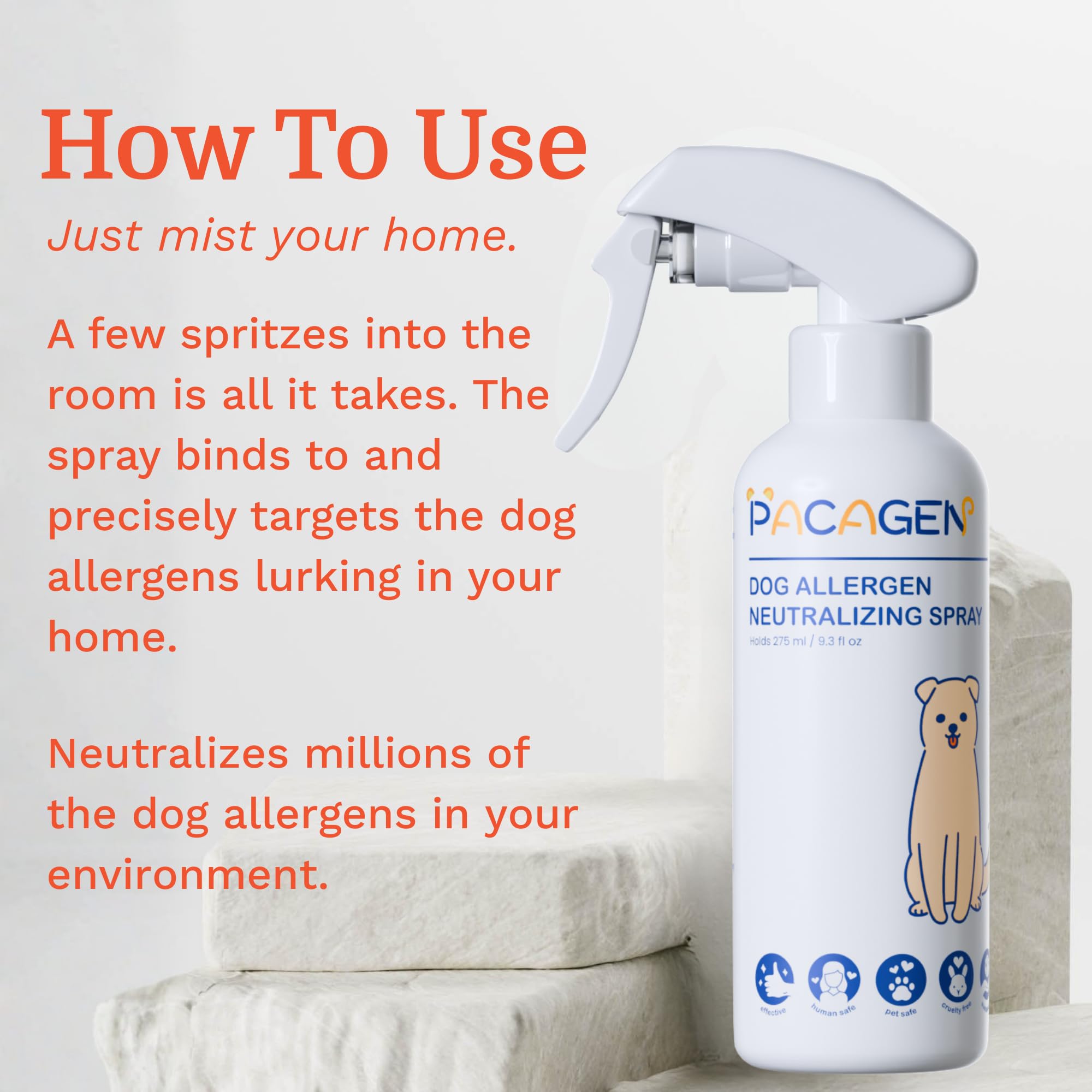 Pacagen Dog Allergen Neutralizing Spray for Humans - Perfect for Home Use, Immediate Results, Easy to Use, and Pet Friendly - A Few Sprays Away from A Clear Day