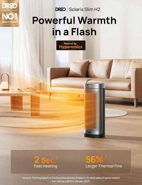 DREO Portable Space Heater - Fast Heating Ceramic Electric Heater with Remote | 1500W, 12H Timer, 70° Oscillation