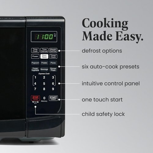 Farberware 0.7 Cu. Ft. Microwave Oven - 700 Watts, Auto Cook, Defrost & Easy Clean - Black Finish