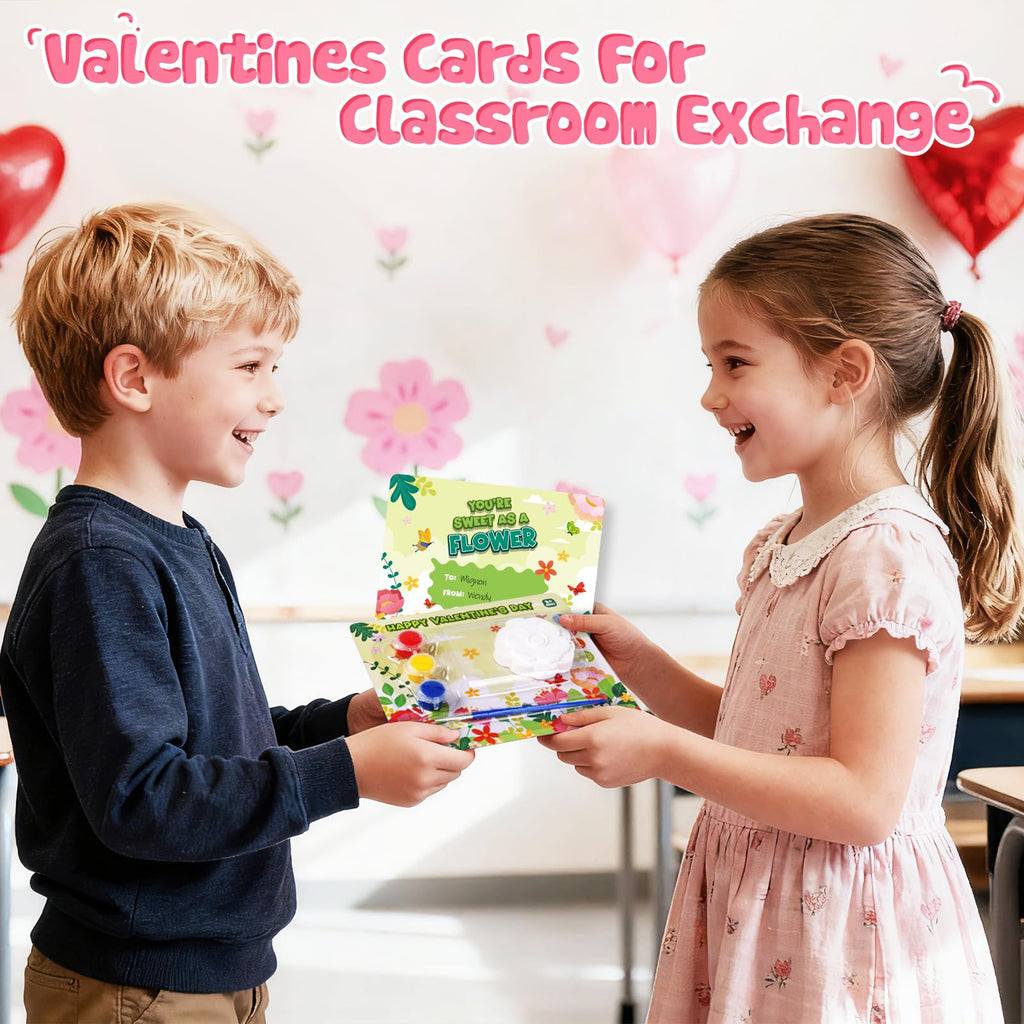 SpringFlower Valentine's Day Cards with Plaster Painting Kit for School Classroom Valentine's Gift Exchange, Valentine's Party Favor for Kids & Art and Craft Activity,24 Pack