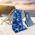 CASA COPENHAGEN Miami Bath Towel 2Pcs 100% Egyptian Cotton Gift Set- Star Fish Navy + Turquoise Stripe, 600GSM,35"x70",(Boxpack,Gift Ribbon, Set for Women & Men)