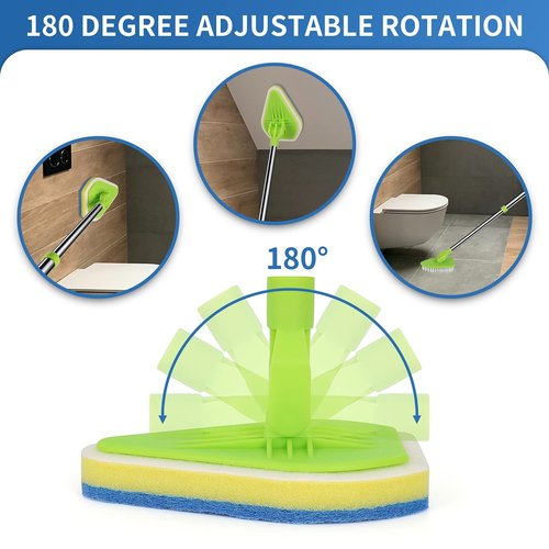 JDNOZW 2 in 1 Scrub Cleaning Brush with 37” Long Extendable Handle,1 Stiff Bristle and 3 Sponge Brushes, Lightweigh Detachable Shower Scrubber for Cleaning Bathroom Shower Bathtub Glass Tile Floor