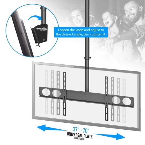 Pyle Adjustable Height TV Ceiling Mount-Tilting Vertical VESA Universal Monitor Mounting Bracket w/ Telescoping Arm, holds 37 to 70 Inch HDTV, LED, Flat Screen Television Up to 50KG or 110lbs PCTVM18