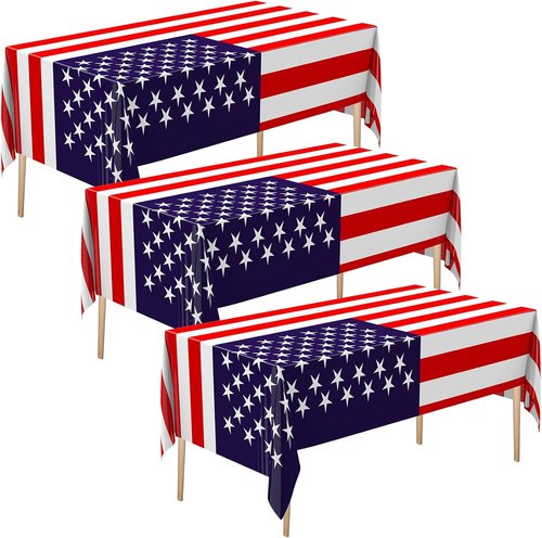 Newwiee Patriotic Tablecloth - American Flag Design | Disposable 54x108 Inch Rectangle (6 Pcs)