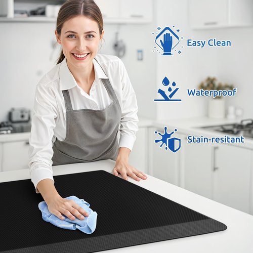 KitchenClouds 2PCS Kitchen Rugs Cushioned Anti-Fatigue Non-Slip Water Resistant Kitchen Mat Comfort Foam Standing Mat for Floor Office Sink Laundry (Black)