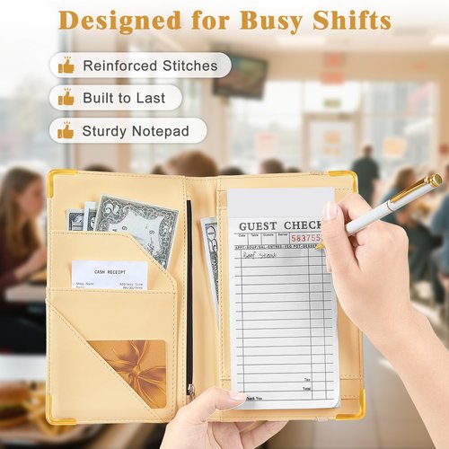 Server Book, Waitress Book with Zipper Pocket, Cute Server Books for Waitress with Pen Holder, Leather Serving Books Fits Servers Aprons