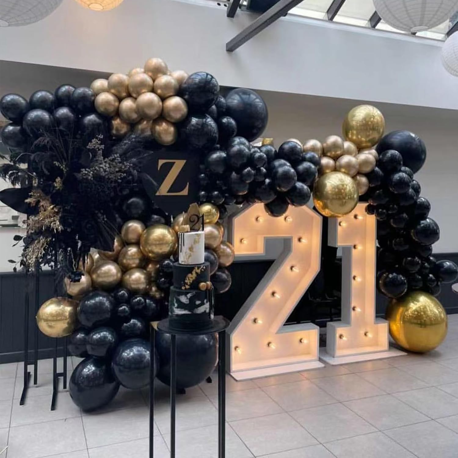 Skiennix Black and Gold Balloon Garland Arch Kit - 134pcs Metallic Balloons for Graduation, New Year & Birthday Celebrations