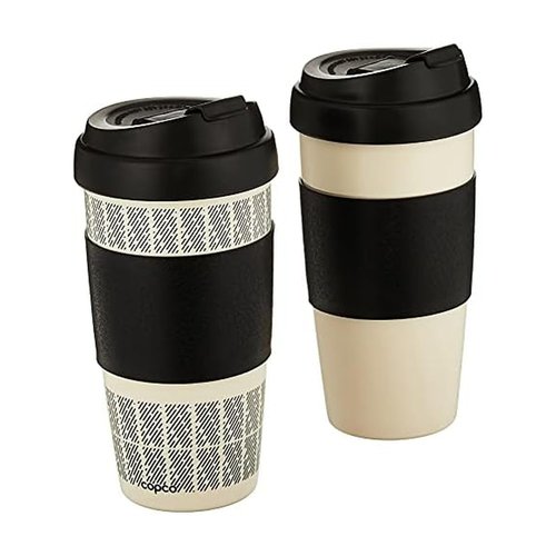 Copco 5237160 Reusable, Insulated Double Wall Travel Mugs 16-ounce White/Black , 2 Count ( Pack of 1)
