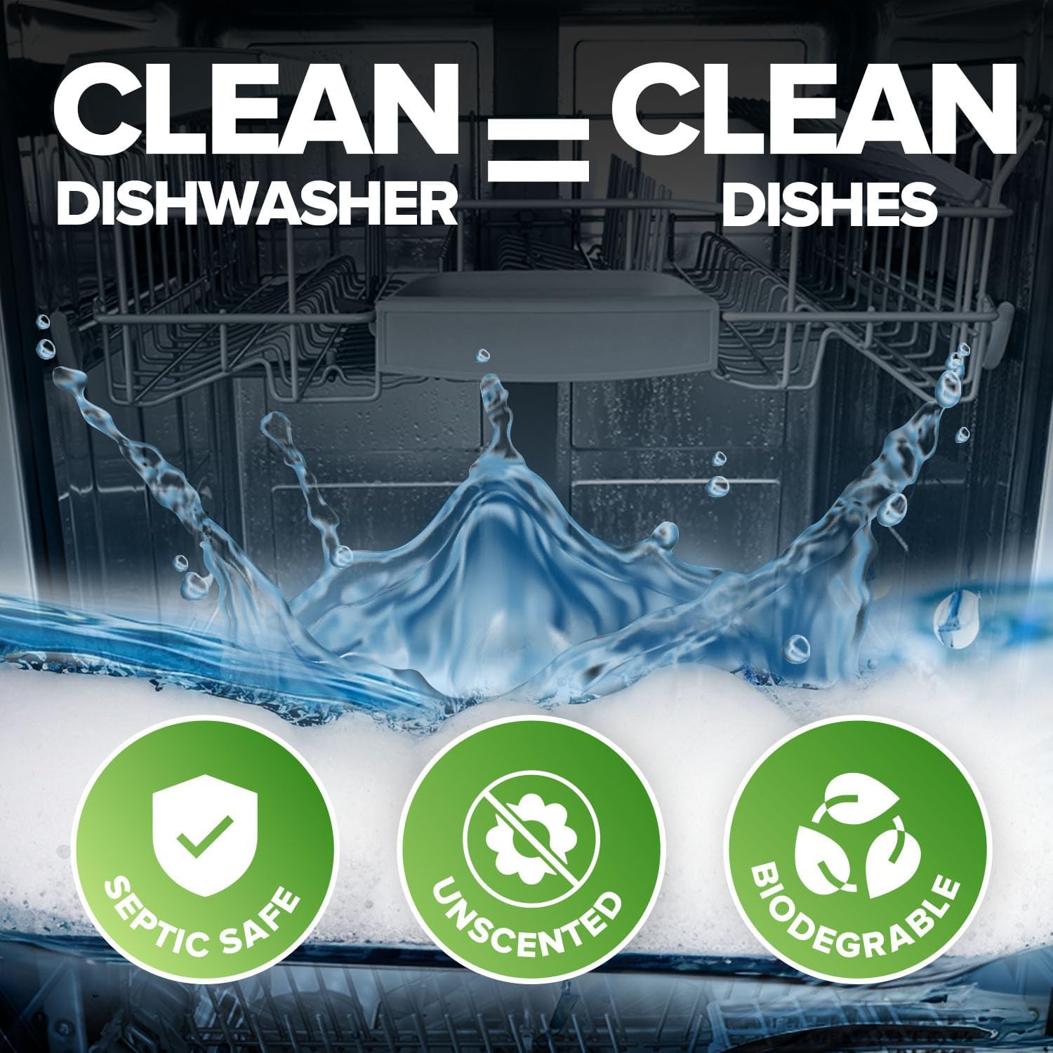 Renuv® Dishwasher Cleaner Tablets - Heavy Duty Deodorizer & Descaler for Hard Water Marks | 12-Tab Supply
