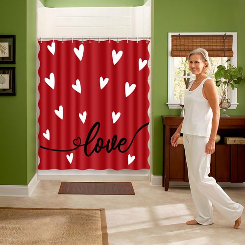 Tieshankao Valentines Shower Curtain Bathroom Decor Scalloped Red Love with 12 Hooks 72 x 72 Inches - Style 6
