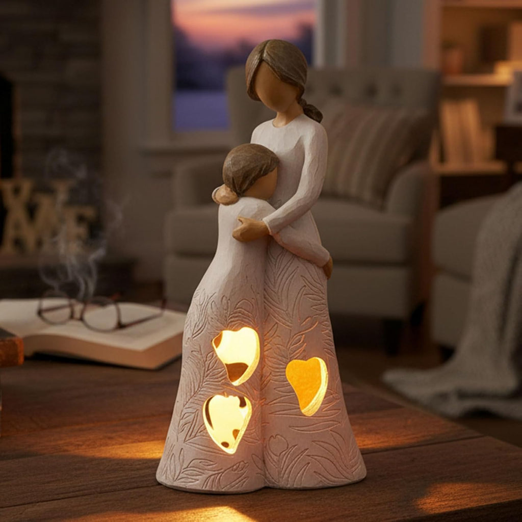 Regine Switzerland Unique Candle Holder Statue - Sentimental LED Light Gift for Mom | Resin Mother-Daughter Tealight Decor