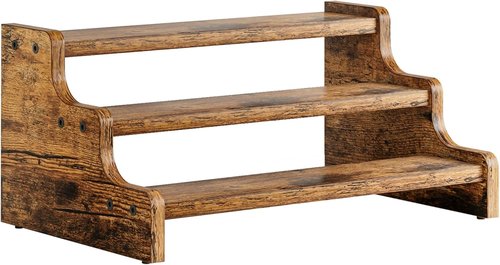 KLM 3-Tier Spice Rack - 13.8 Inch Wood Step Shelf for Kitchen Pantry & Bathroom Organization
