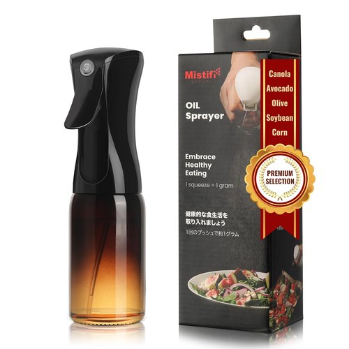 Mistifi Premium Oil Sprayer – Dark Glass Bottle for Cooking, Air Fryer & Salad – Fine Mist, Easy Press – Abyss/Olive Brown