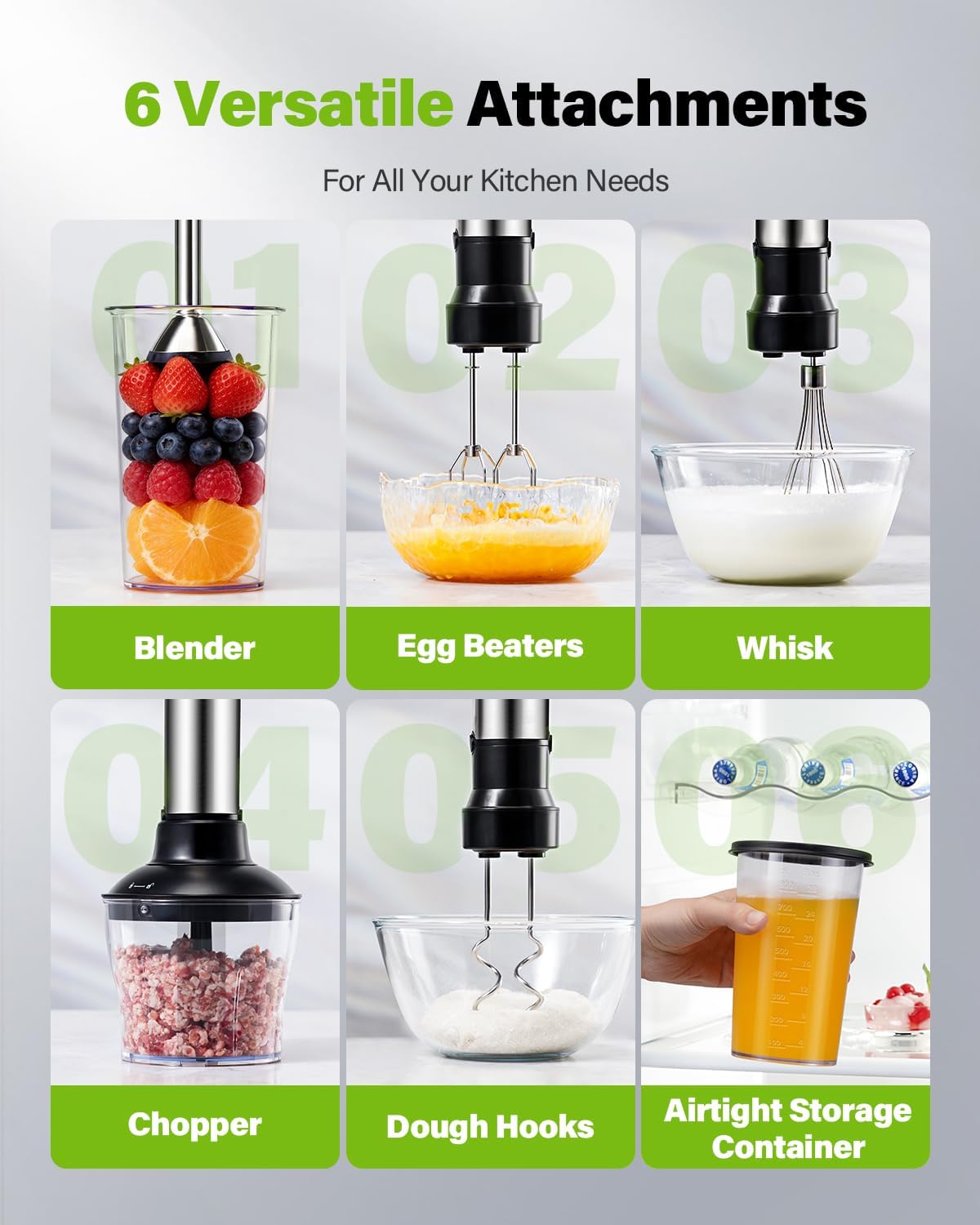 Skiennix 6-in-1 Immersion Blender - 1000W Hand Blender with 20 Speeds & Versatile Attachments - Black
