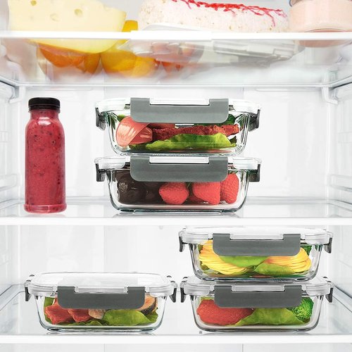 MCIRCO 22 Oz Glass Meal Prep Containers - 10-Pack Food Storage with Lids | Microwave, Oven, Freezer Safe (Gray)