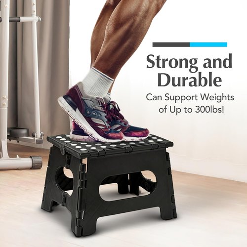 Handy Laundry Folding Step Stool - Sturdy Collapsible Design for Adults & Kids - Easy One-Flip Operation | Black - 9 Inch