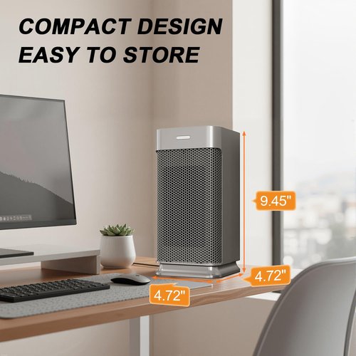 38dB Ultra-Quiet 1200W PTC Ceramic Small Space Heater, 3-Second Rapid Heating 90° Oscillating Portable Heater with Dual Safety for Bedroom Office