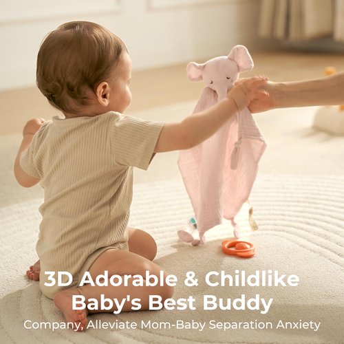 Momcozy Loveys for Babies with Cotton - Soft Security Blanket for Boy or Girl for Self-Soothing On-The-Go-Portable & Anti-Drop Design - Newborn Gift，Must Have（Light Pink 14 inch）