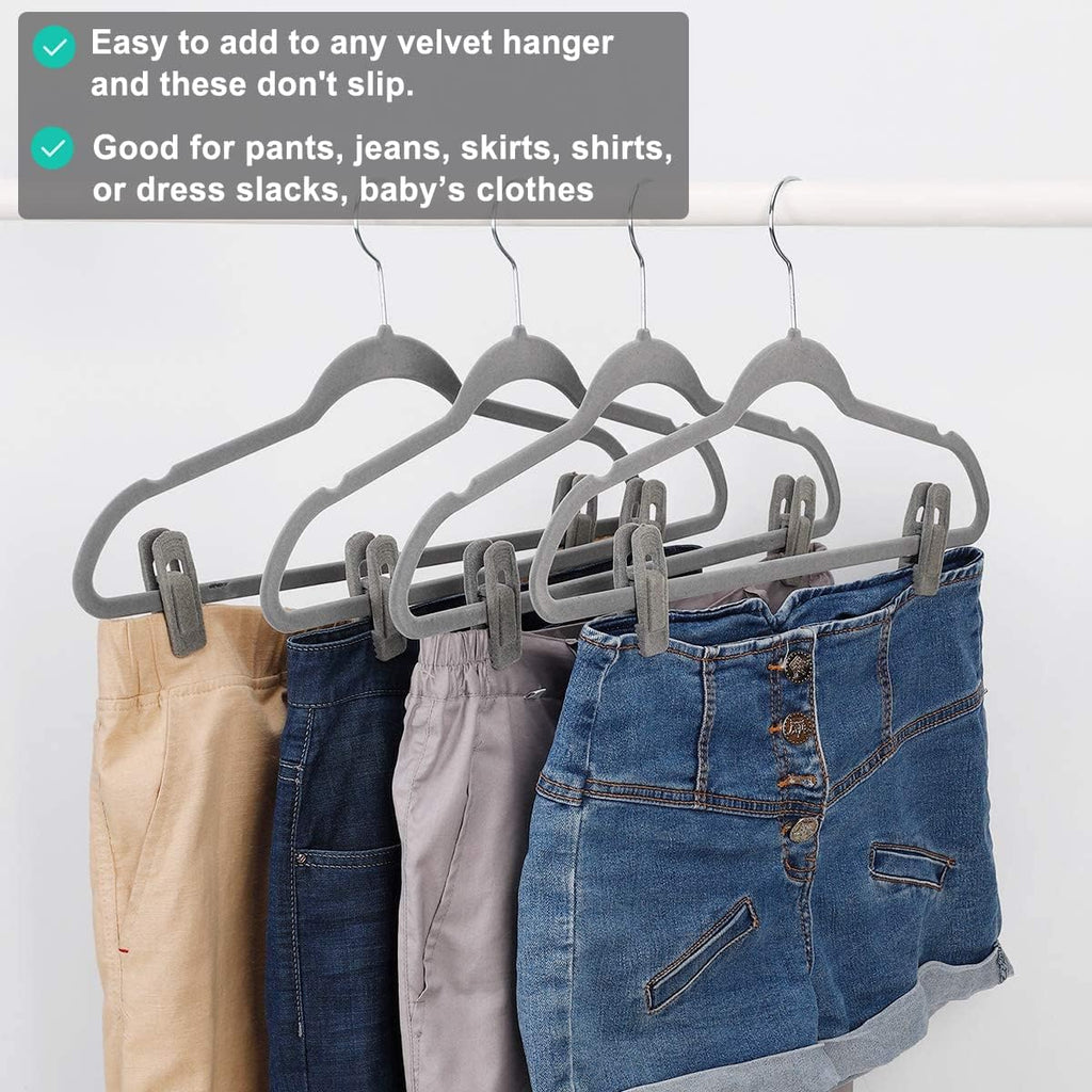 TOFIIGREM Grey Velvet Clips - 20 PCS Non-Slip Clips for Slim Velvet Hangers | Perfect for Pants and Clothes