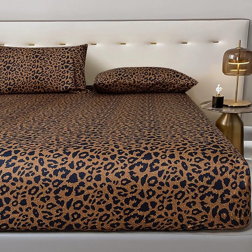 mixinni 100% Soft Microfiber Leopard Pattern Fitted Sheet Bed Sheet 15" Deep Pocket Queen Size-1 Fitted Sheet