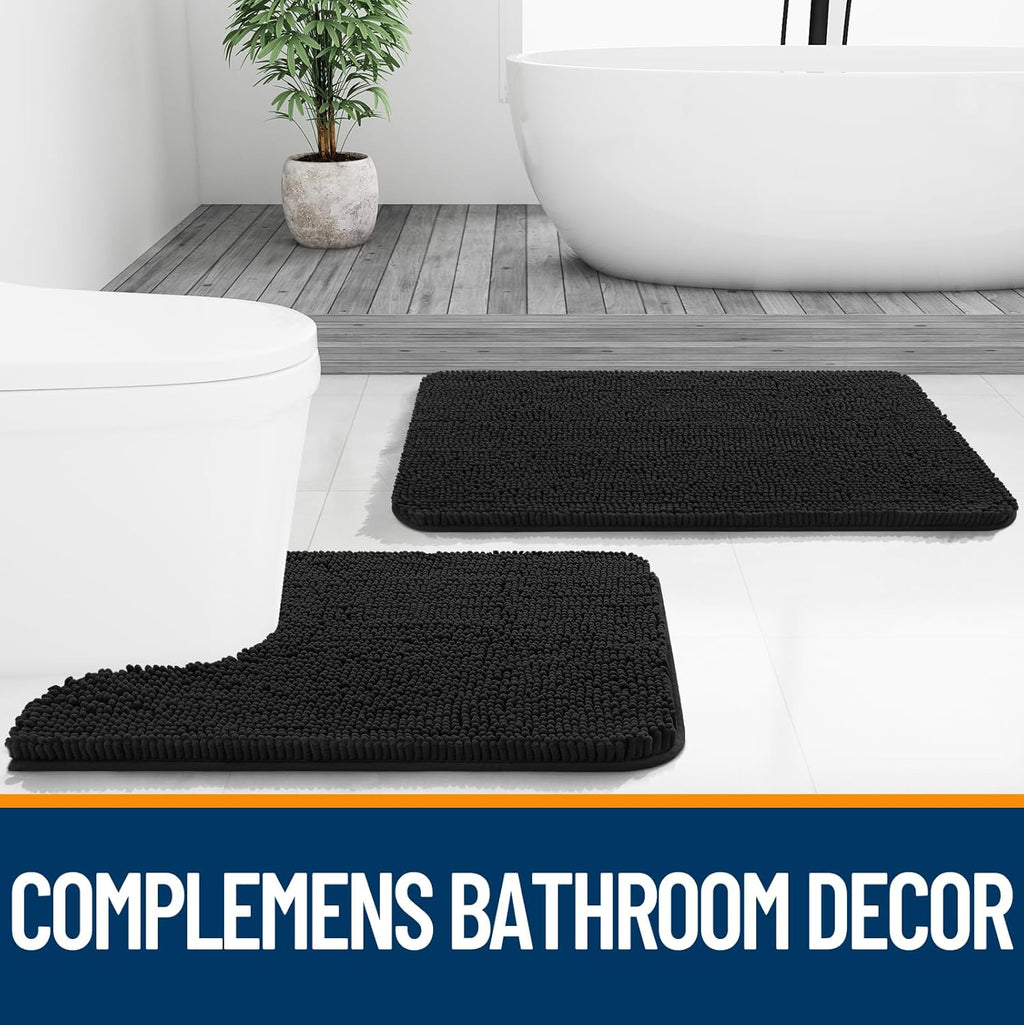 OLANLY Large Bathroom Rugs - Extra Soft Chenille Bath Mats | Quick Dry, Machine Washable, Black 45x27