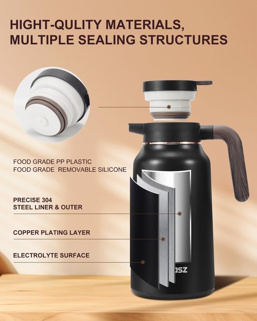 2 PCS Thermal Coffee Carafe 70 oz - 36 Hour Hot Stainless Steel Carafes for Hot Liquids-Insulated Coffee Carafes For Keeping Hot/Cold Coffee, Tea, Water, Drink Dispenser for Parties(Black/Black)