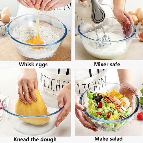 Homwin Glass Mixing Bowl Set - 3-Piece High Borosilicate Bowls for Baking & Serving | Microwave & Dishwasher Safe