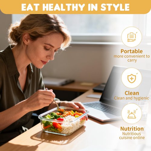 Hoenjuno Glass Food Storage Containers with Lids Set of 6, 36 OZ Meal Prep Containers for Lunch, 4.5 Cup Airtight Glass Lunch Containers Set, Microwave, Oven, Freezer & Dishwasher Safe, BPA-Free