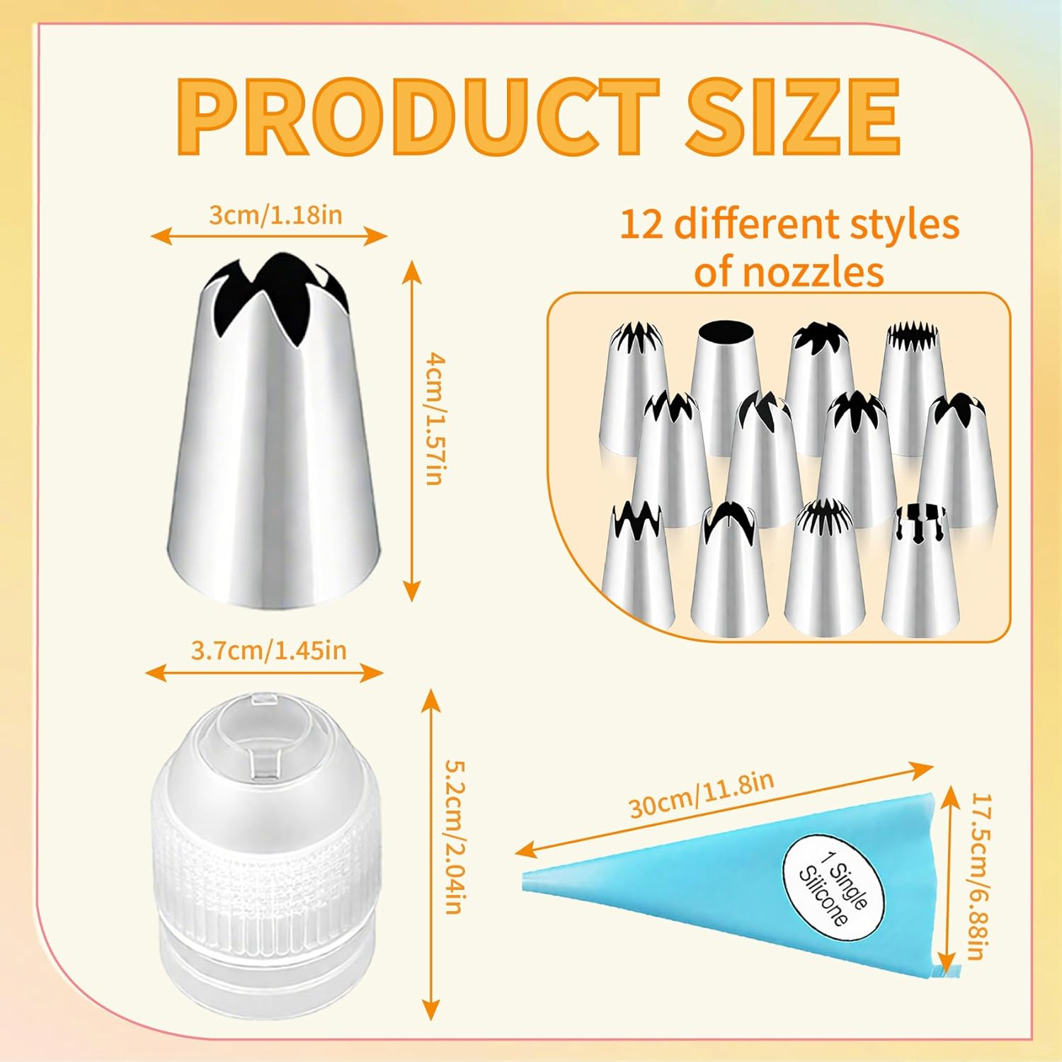 Skiennix Large Piping Tips Set - 14-Piece Reusable Stainless Steel Icing Nozzles for Cake Decorating