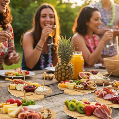 Ziliny 24 Set Hawaiian Luau Charcuterie Board for Party Decoration,Tropical Small Cutting Cheese Board with Knives and Forks for Baby Shower Summer Beach Birthday Party (Palm Leaf)