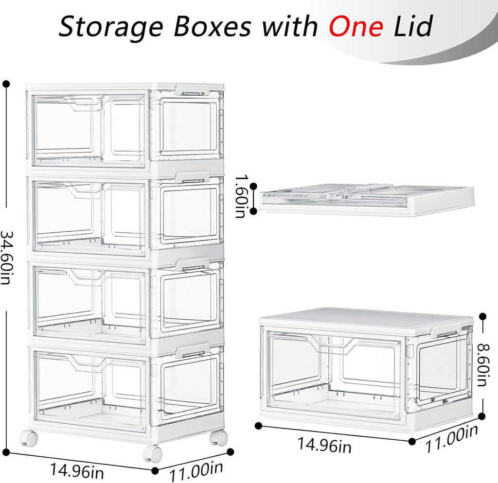 SNSLXH Portable Clear Storage Bins - Stackable 24QT Bins with Lid & Wheels for Bedroom, Office, Living Room