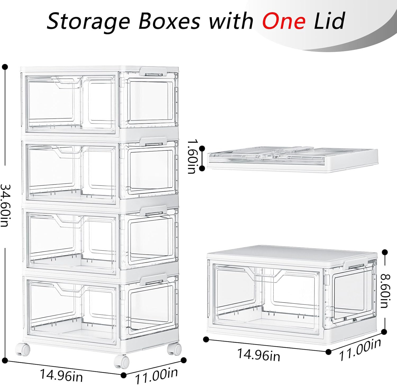 SNSLXH Portable Clear Storage Bins - Stackable 24QT Bins with Lid & Wheels for Bedroom, Office, Living Room