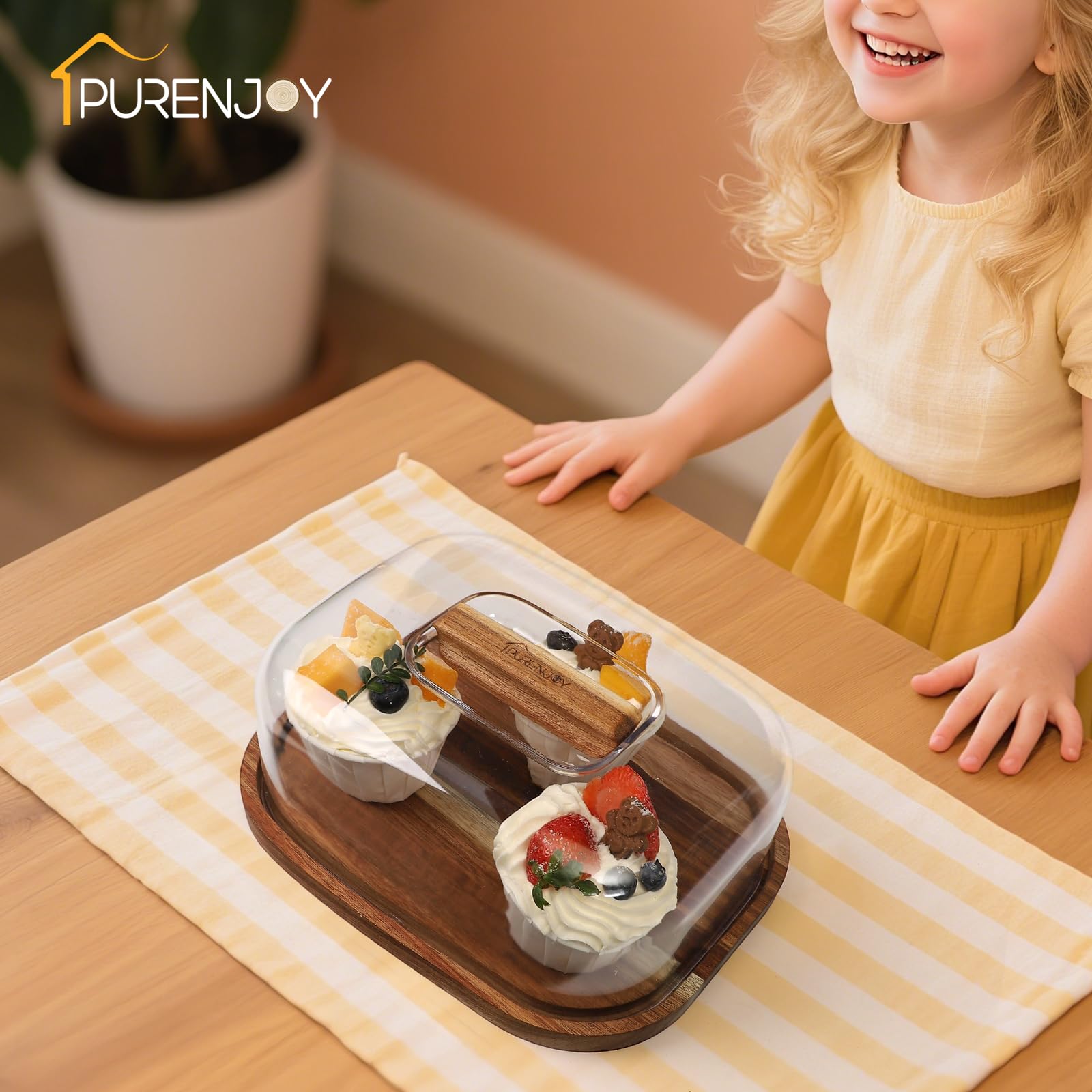 Small Wooden Cake Stand with Lid, Acacia Wood Pastry Display Tray for Cupcake, Cheese, Desserts, Fruits – Elegant Serving Platter with Cover for Parties and Kitchen