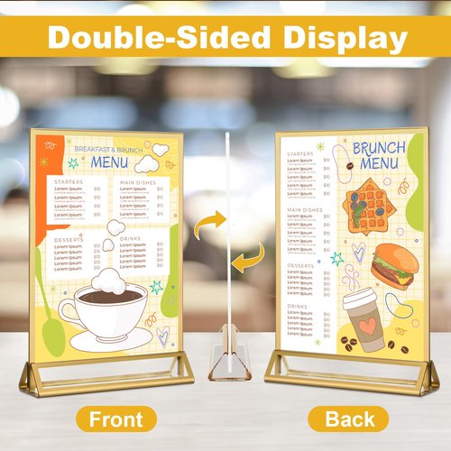 EHWINE 26 Pack 5×7 Clear Acrylic Sign Holder with Gold Borders and Vertical Stand, Double Sided Table Menu Holders Picture Frames for Wedding Table Numbers, Restaurant Signs, Photos and Art Display