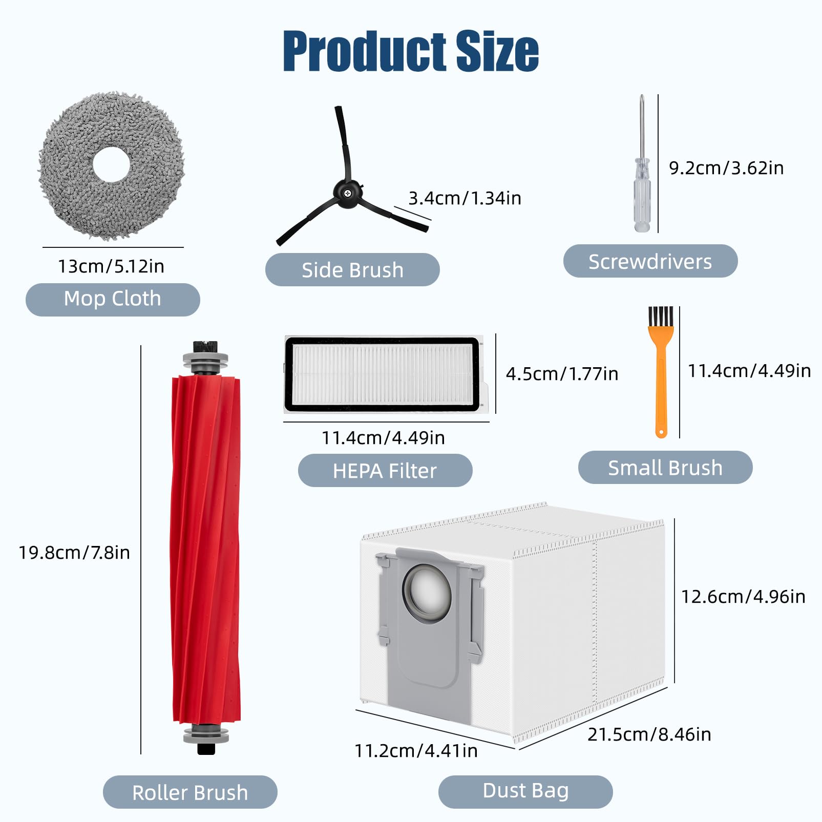 20 Pack Accessories Compatible with Roborock Qrevo S/Qrevo Pro/Qrevo Plus/Qrevo-Maxv Vacuum Robot,Parts Include:Main Brush,Side Brush,Hepa Filter,Mop Cloth,Dust Bag,Cleaning Brush&Screwdrive