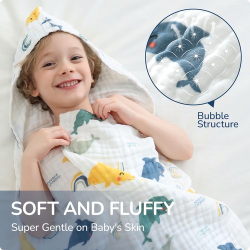 usbettas Toddler Hooded Bath Towels,100% Cotton Muslin Baby Towels for Boys Girls,Ultra Soft & Absorbent Quick Dry Kids Towel for Beach,Pool,Bathroom,Large 43x43 Inch