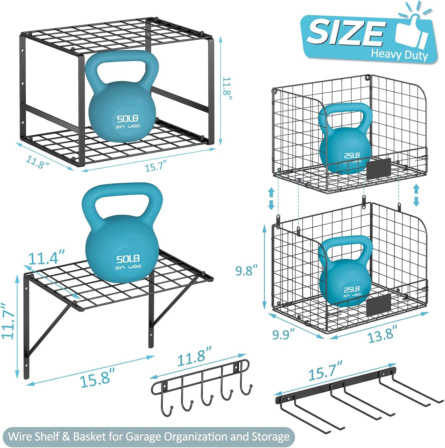 ThreeHio Garage Shelf - Heavy Duty Wall Mounted Storage with Wire Baskets & Tool Rack | Ideal for Home & Garden Organization