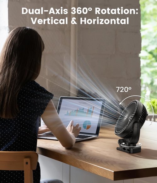 Korbot 8-inch Clip-on Fan - 12000mAh Portable Rechargeable Battery With 3 Speeds and Strong Airflow, USB Small Desk Personal Quiet for Office, Stroller, Bedroom and Camping