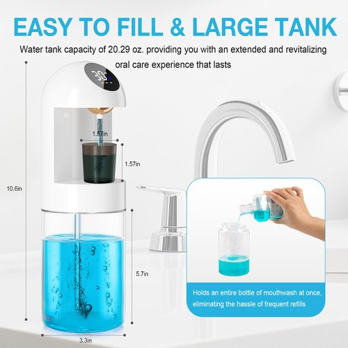 Automatic Mouthwash Dispenser for Bathroom, 20.29 Oz Dispensers with Magnetic Cups,Wall Mounted Dispenser,3 Dispensing Levels,Bathroom Accessories,House-Warming Gifts (White)