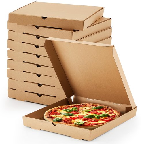 Fullhawl 10 Pcs Corrugated Pizza Boxes 18 x 18 Inches, Grease Resistant Kraft Takeout Containers Packing Boxes for Cake, Cookies, Food and Crafts