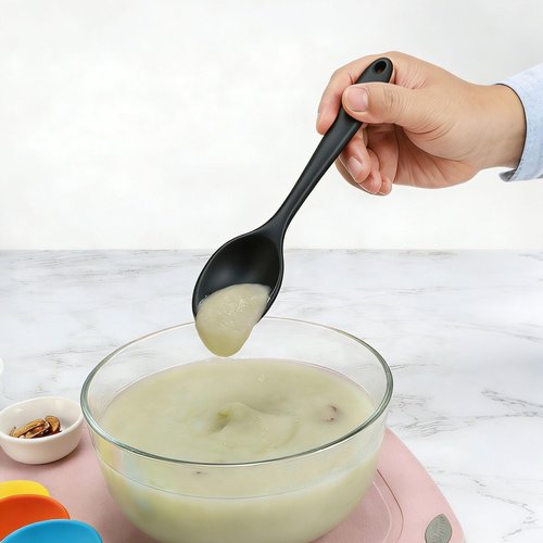 6 Pcs Small Silicone Spoons 8 Inch mini Mixing Spoons for cooking,Heat Resistant Spoons, Mixing Spoons for Kitchen Cooking Baking Stirring Mixing Tools (B Black 6PCS)